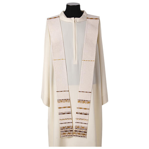 Ivory chasuble of hand-woven raw silk with golden ribbons by Atelier Sirio 16