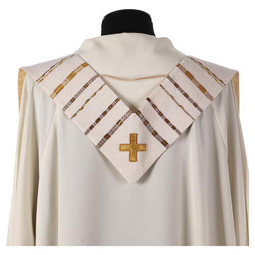 Ivory chasuble of hand-woven raw silk with golden ribbons by Atelier Sirio 17