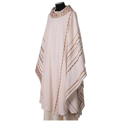 Ivory chasuble of hand-woven raw silk with golden ribbons by Atelier Sirio 6