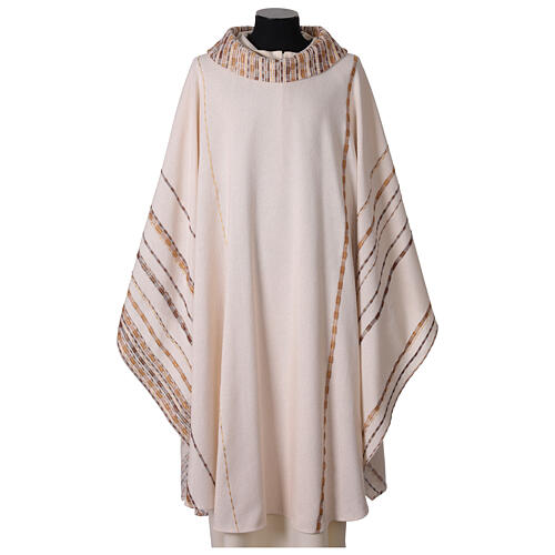 Casulla marfil seda cruda tejida a mano cintas doradas Atelier Sirio 1
