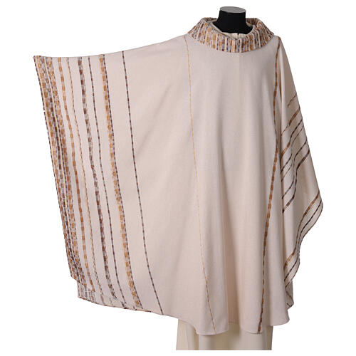 Casulla marfil seda cruda tejida a mano cintas doradas Atelier Sirio 2