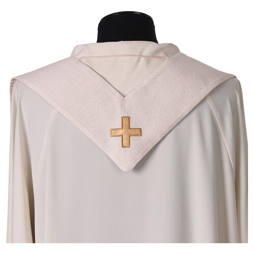 Casulla marfil seda cruda tejida a mano cintas doradas Atelier Sirio 11