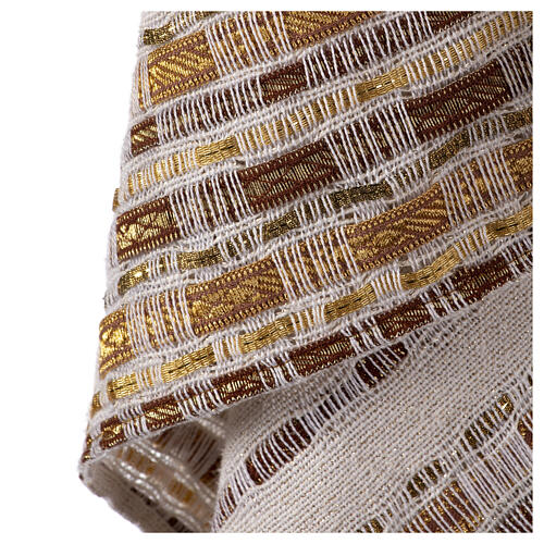Casula cor de marfim seda crua tecida à mão com fitas douradas Atelier Sirio 14
