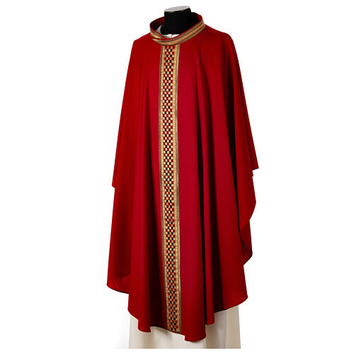 Woolen chasuble "Linea M" with velvet braided orphrey by Atelier Sirio 5