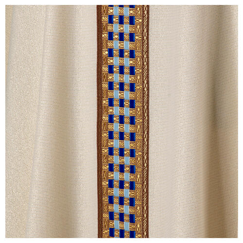 Casula mariana "Linea M" lã e lurex galão ouro azul Atelier Sirio 5