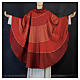 Red chasuble "Experience" with mixed fabrics and golden lines by Atelier Sirio s1