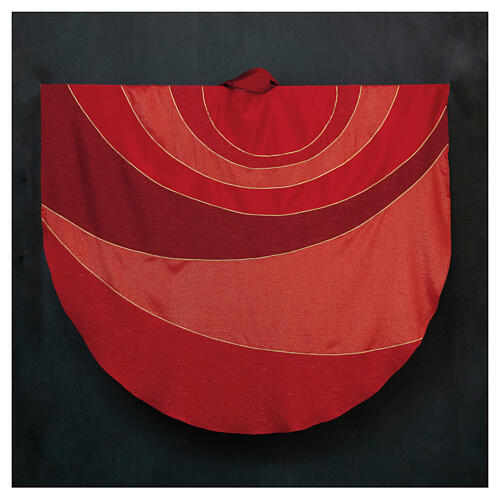 Casulla "Experience" roja tejidos mixtos líneas doradas Atelier Sirio 6