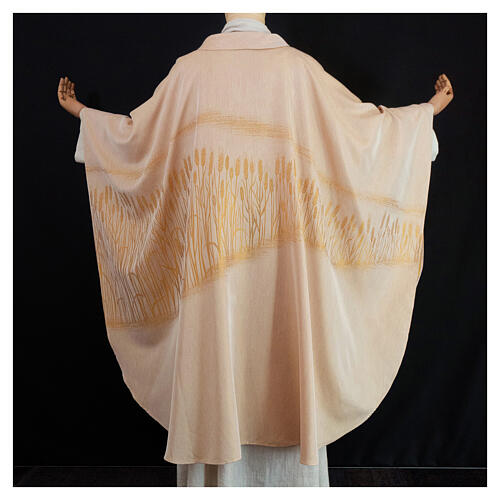 Chasuble golden wheat jacquard rayon cotton fabric Atelier Sirio 6