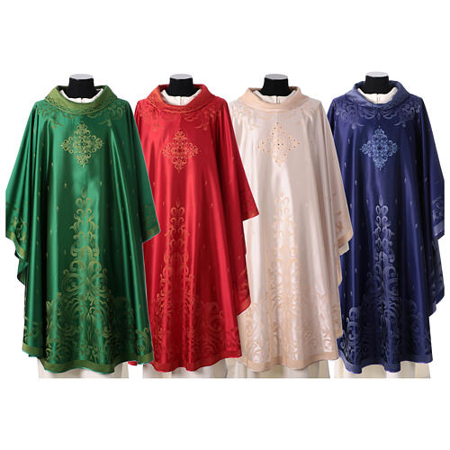 Chasuble Gamma stole embroidered with stones textured fabric 1