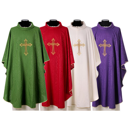 Gamma chasuble with marbled fabric, golden cross with stones 1