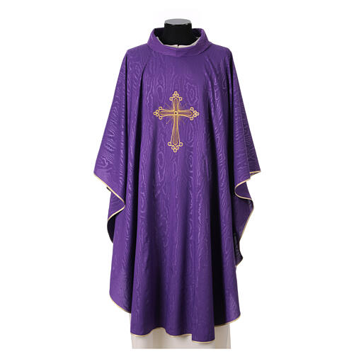 Chasuble tissu marbré motif croix avec pierre Gamma 8