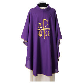 Chasuble with stole with golden embroidery with Alpha and Omega 4 colors