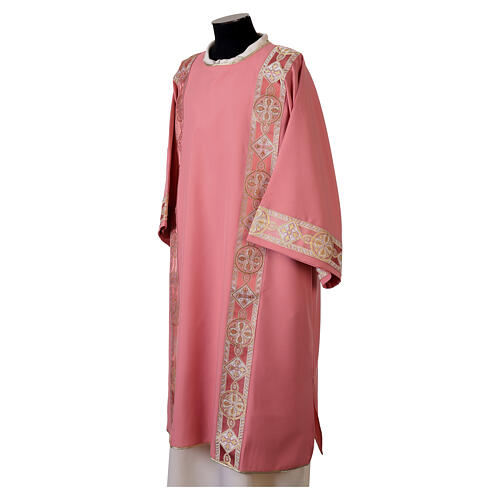 Dalmática tejido Vatican color rosa entorchado bordado frente 4
