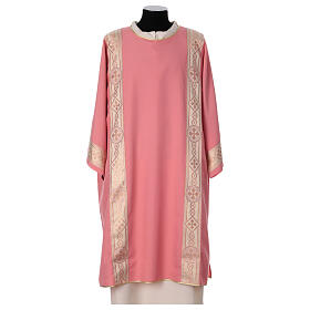 Dalmática tecido Vatican cor-de-rosa galão bordado na frente