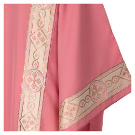 Dalmática tecido Vatican cor-de-rosa galão bordado na frente