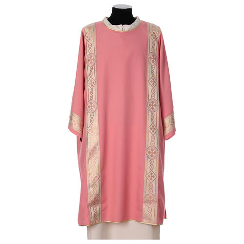 Dalmática tecido Vatican cor-de-rosa galão bordado na frente 1