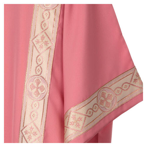 Dalmática tecido Vatican cor-de-rosa galão bordado na frente 2