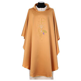 Golden chasuble with Eucharistic symbols, embroidered in gold and silver, polyester