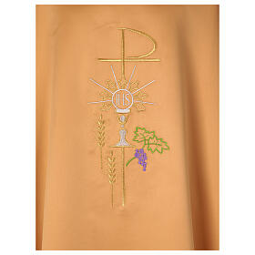 Golden chasuble with Eucharist symbols embroidered in gold, silver and polyester