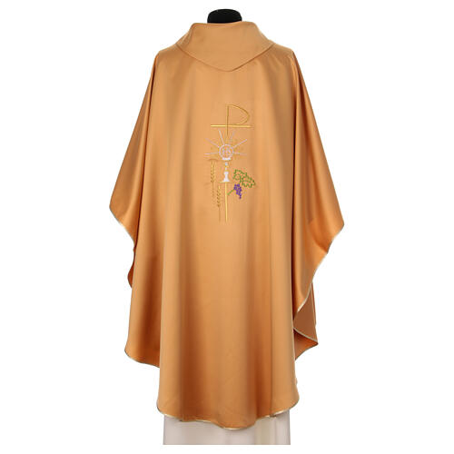 Golden chasuble with Eucharist symbols embroidered in gold, silver and polyester 5