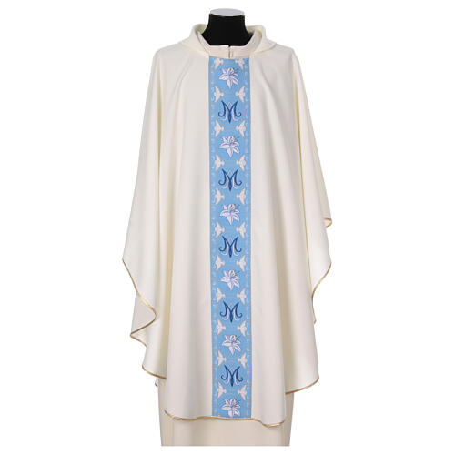 Marian chasuble with light blue embroidered orphrey, 100% polyester 1