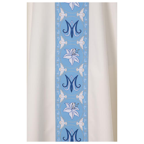 Marian chasuble with light blue embroidered orphrey, 100% polyester 2