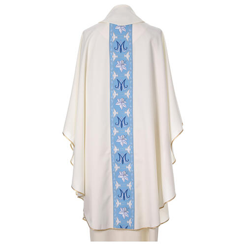 Marian chasuble with light blue embroidered orphrey, 100% polyester 4
