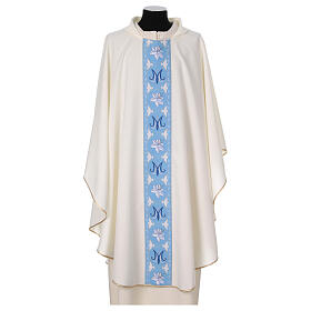 Marian chasuble, light blue embroidered gallon in polyester fabric