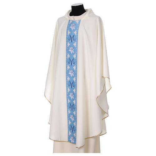Marian chasuble, light blue embroidered gallon in polyester fabric 3