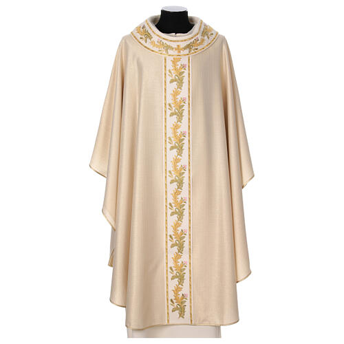 Chasuble with golden lurex and floral embroidery, wool blend, 4 colours 1