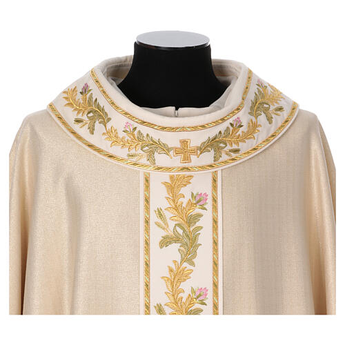 Chasuble with golden lurex and floral embroidery, wool blend, 4 colours 3