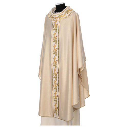 Chasuble with golden lurex and floral embroidery, wool blend, 4 colours 4