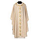 Golden lurex chasuble wool blend with flower embroidery in 4 colors s1