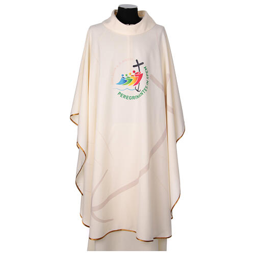 Cream-coloured chasuble with official logo of 2025 Jubilee printed 1