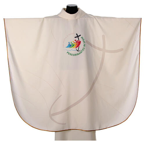 Cream-coloured chasuble with official logo of 2025 Jubilee printed 3