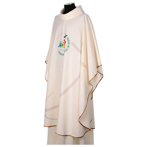 Cream-coloured chasuble with official logo of 2025 Jubilee printed 4