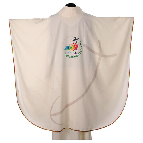 Cream-coloured chasuble with official logo of 2025 Jubilee printed 5