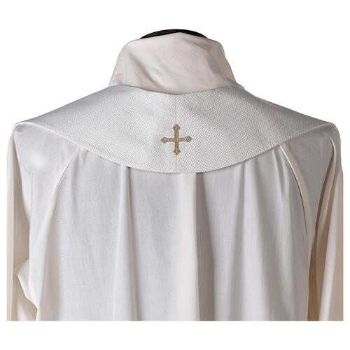 Priest stole, écru colour, floral embroidery and gold cross, Limited Edition 3