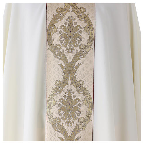Kasel aus Polyester mit breitem Mittelstab vorne – Vatican-Stoff, florale Ornamente und Kreuzmuster 3