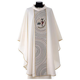Cream-coloured chasuble with 2025 Jubilee official logo