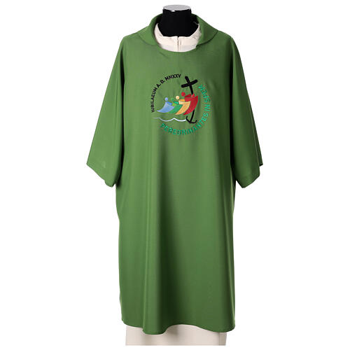 Green dalmatic with embroidered 2025 Jubilee official logo 1