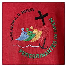 Red dalmatic with embroidered 2025 Jubilee official logo