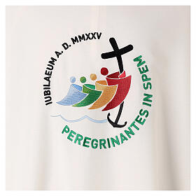 Ivory-coloured dalmatic with embroidered 2025 Jubilee official logo