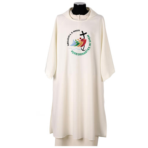 Ivory-coloured dalmatic with embroidered 2025 Jubilee official logo 1