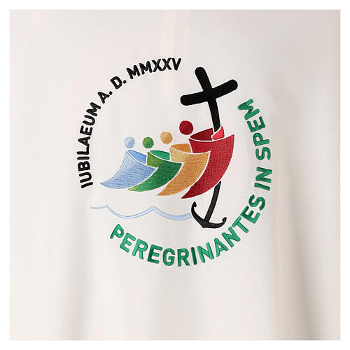 Ivory-coloured dalmatic with embroidered 2025 Jubilee official logo 2