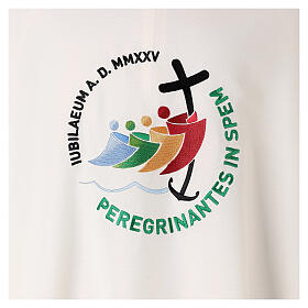 Ivory dalmatic with official Jubilee 2025 logo embroidered
