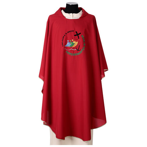 Chasuble with embroidered 2025 Jubilee official logo, red polyester 1