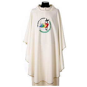 Chasuble with embroidered 2025 Jubilee official logo, ivory-coloured polyester