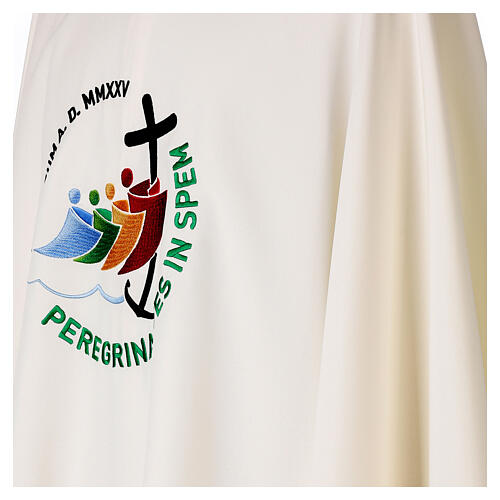 Chasuble with embroidered 2025 Jubilee official logo, ivory-coloured polyester 4