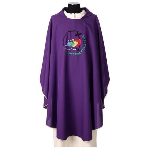 Chasuble with embroidered 2025 Jubilee official logo, purple polyester 1